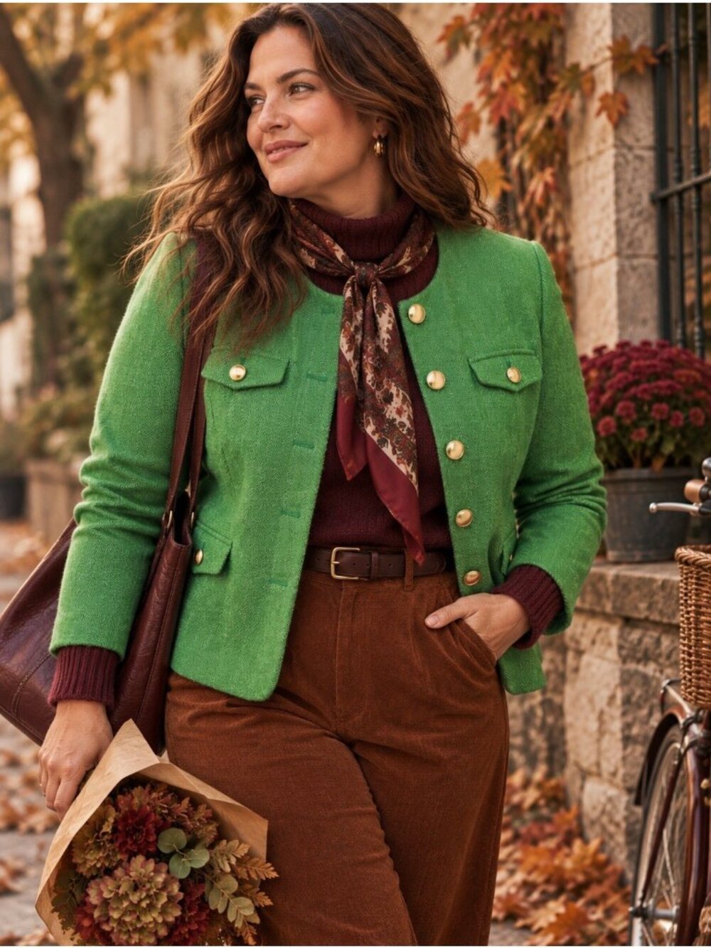 Talbots Shetland Lady Jacket Sz 16 Green Herringbone Wool Gold Buttons Preppy
